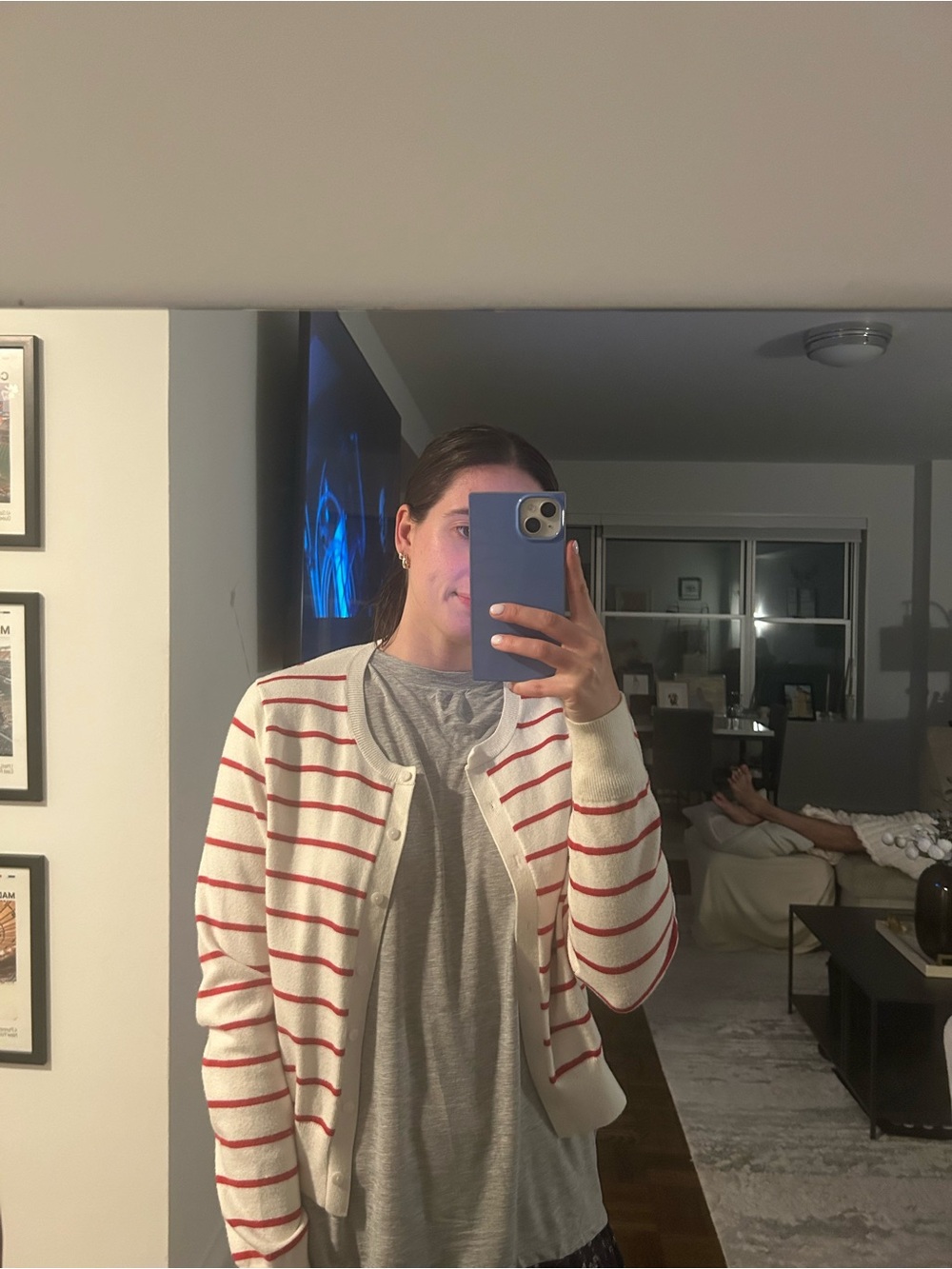 Abercrombie & Fitch Cream Cardigan with Red Stripes - Women